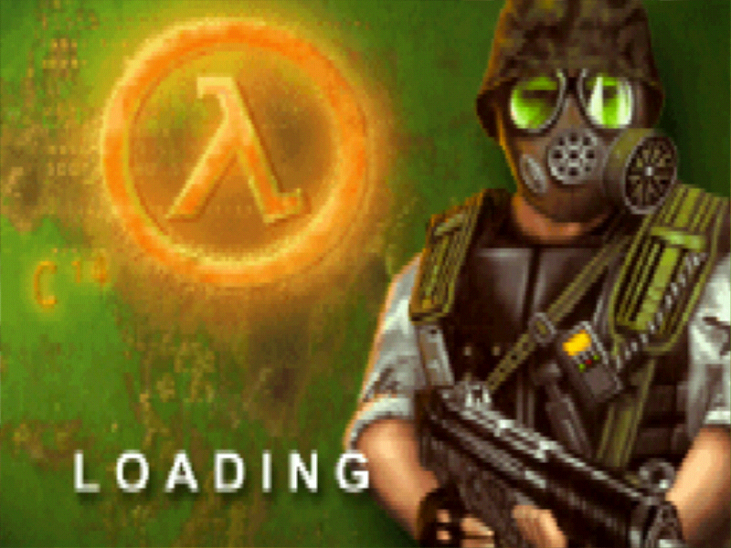 Half-Life: Opposing Force (Windows) screenshot: Loading screen (original retail version). Note that Gordon Freeman now is switched to a bad-ass marine.