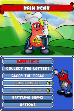 Jelly Belly: Ballistic Beans (Nintendo DS) screenshot: Main Menu