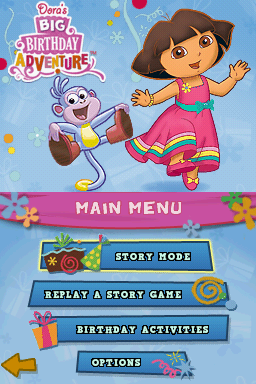 Dora's Big Birthday Adventure (Nintendo DS) screenshot: Main Menu