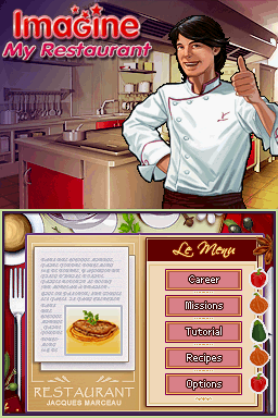 Gourmet Chef (Nintendo DS) screenshot: Imagine: My Restaurant Title screen / Le Menu