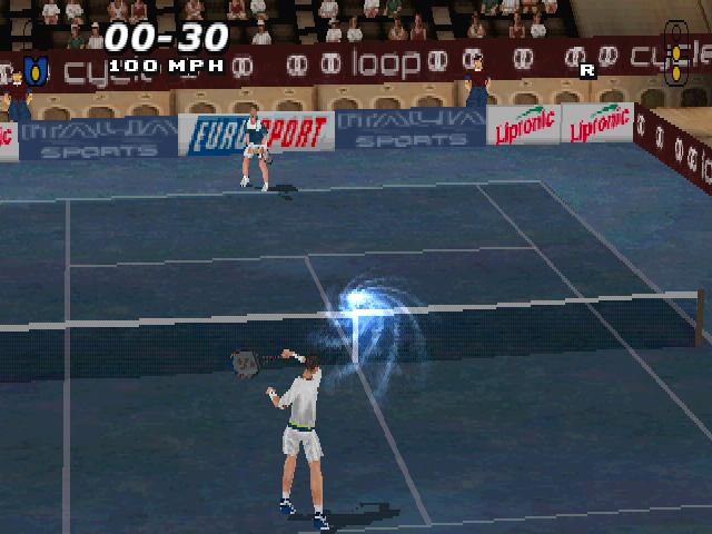 All Star Tennis '99 (PlayStation) screenshot: Time Portal! Italian court - Richard Krajicek vs Jonas Björkman.