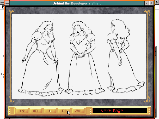 King's Quest: Collector's Edition (Windows 3.x) screenshot: Behind the Developer's Shield showing a sketch of a character