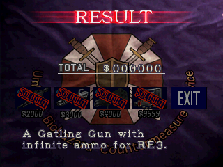 Resident Evil 3: Nemesis (PlayStation) screenshot: As you play, you are awarded with money which you can spend to buy infinite ammo for the main game