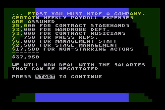 Broadway (Atari 8-bit) screenshot: Fixed Expenses