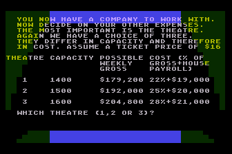 Broadway (Atari 8-bit) screenshot: Deciding Theater Size