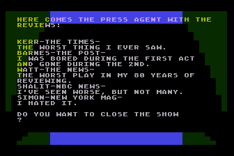 Broadway (Atari 8-bit) screenshot: Show Reviews