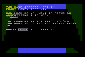 Broadway (Atari 8-bit) screenshot: Setting Ticket Prices