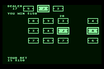 Casino Blackjack (Atari 8-bit) screenshot: I Win $150