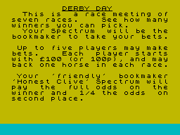 Derby Day (ZX Spectrum) screenshot: Introduction.