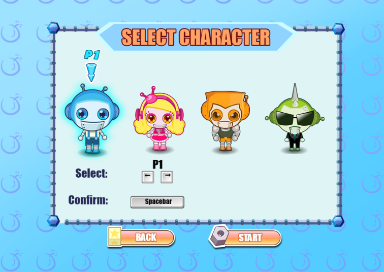 Bomb It 2 (Browser) screenshot: Select a character.