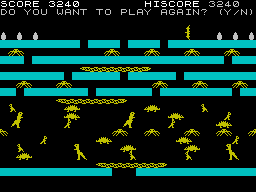 Caveman (ZX Spectrum) screenshot: Later levels have more dinosaurs.