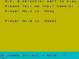 Derby Day (ZX Spectrum) screenshot: Entering player names.