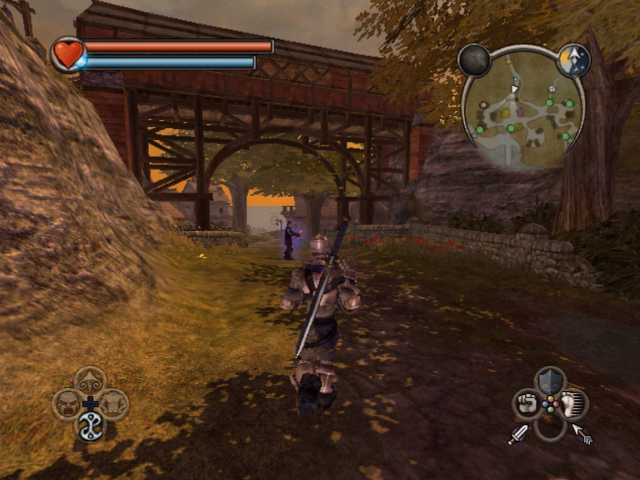 Fable: The Lost Chapters (Xbox) screenshot: An evening in Oakvale.