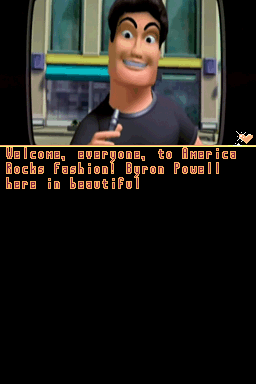 Bratz Forever Diamondz (Nintendo DS) screenshot: Byron Powell hosts all the action at the 'America Rocks Fashion' competition!