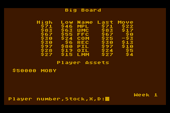 The Market (Atari 8-bit) screenshot: The Big Board