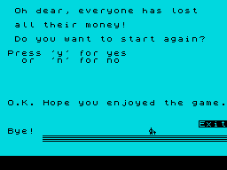 Derby Day (ZX Spectrum) screenshot: Everyone has lost all their money! Game over.