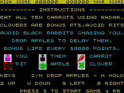Bimbo (ZX Spectrum) screenshot: Game instructions.