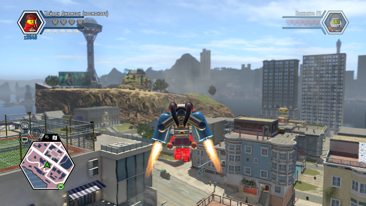 LEGO City: Undercover (Windows) screenshot: Using jetpack. You can't land anywhere you want though, only in special areas