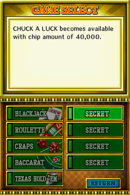 Sega Casino (Nintendo DS) screenshot: Game Select