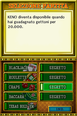 Sega Casino (Nintendo DS) screenshot: Game Select (Italian)