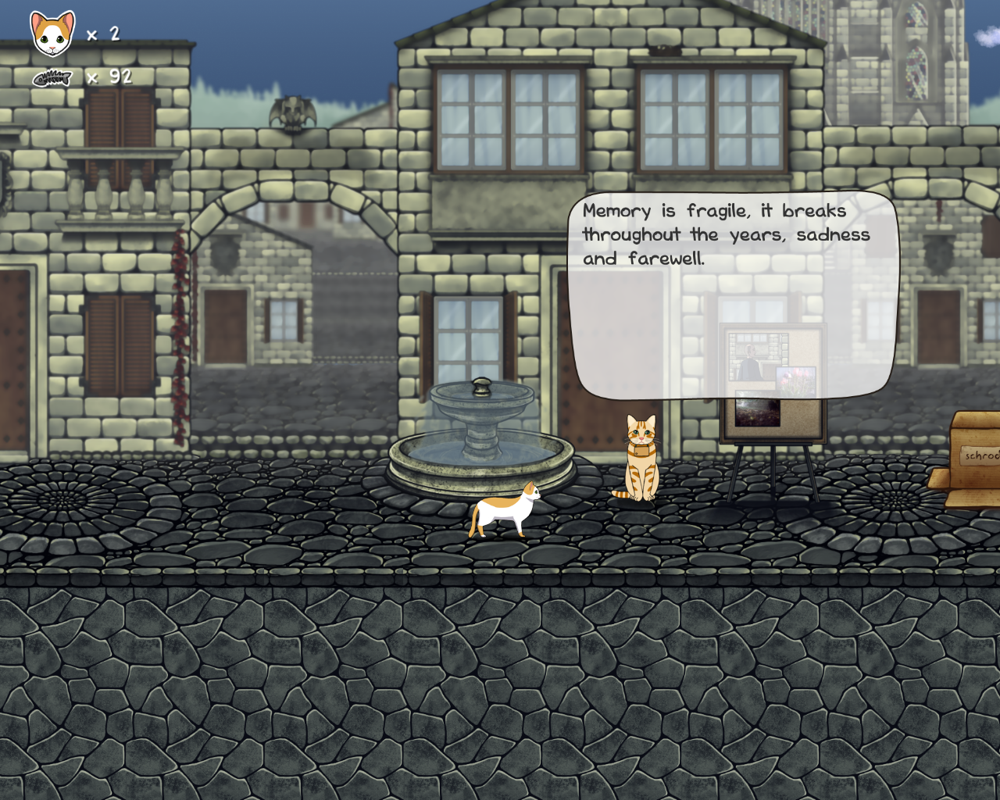 The Purring Quest (Windows) screenshot: Meeting Cooper, who has wise words to say.