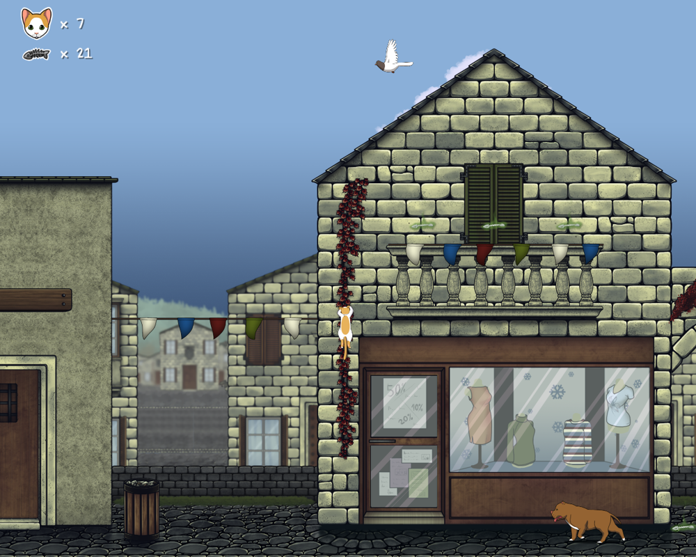 The Purring Quest (Windows) screenshot: Another big dog, and a pigeon.