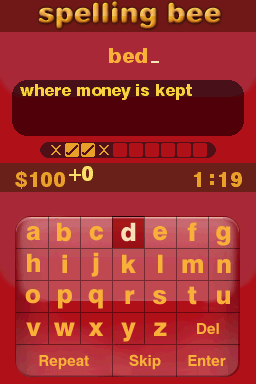 Spelling Challenges and more! (Nintendo DS) screenshot: Where money is kept - BED