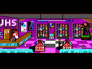 Urban Witch Story (Windows) screenshot: The video cassette and electronics store.