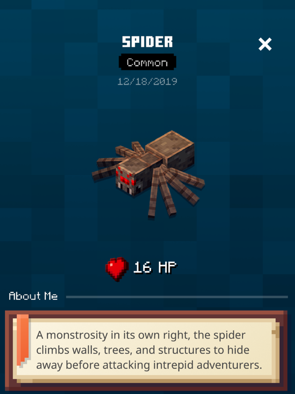Minecraft Earth (iPad) screenshot: The common spider
