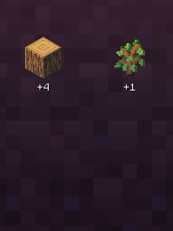 Minecraft Earth (iPad) screenshot: Trees provide wood and sometimes a sapling.