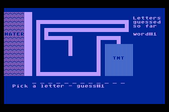 Time Bomb (Atari 8-bit) screenshot: Guessing Letters