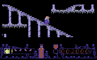 Vampire's Empire (Commodore 64) screenshot: Going down some icy steps