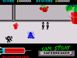 Sam Stoat: Safebreaker (ZX Spectrum) screenshot: Sneaking into the house.