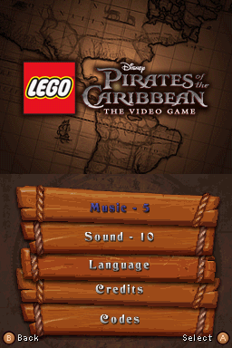 LEGO Pirates of the Caribbean: The Video Game (Nintendo DS) screenshot: Options menu