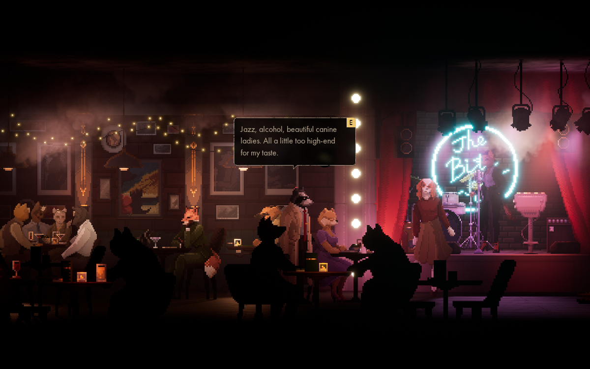 Backbone (Windows) screenshot: Inside The Bite club. You first see Renee here, without yet knowing that she would be important to the plot development.