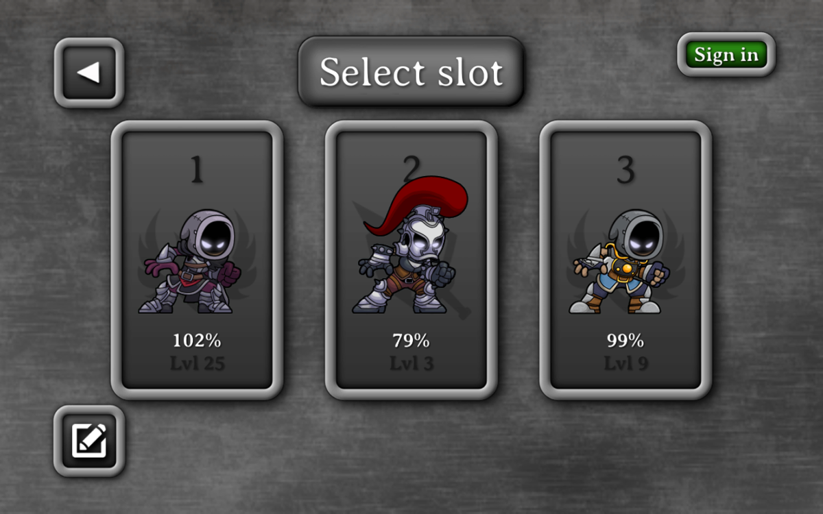 Magic Rampage (Android) screenshot: Game slot selection screen