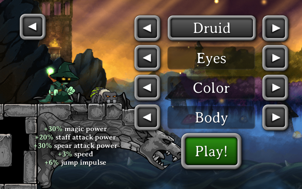 Magic Rampage (Android) screenshot: Creation of new character/class selection