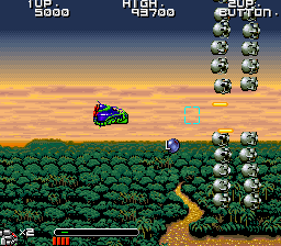 Bio-Ship Paladin (Arcade) screenshot: Flight over jungle