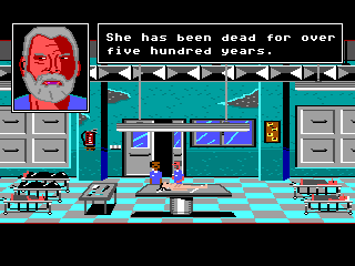 Urban Witch Story (Windows) screenshot: After being run over, Santa Suerte's body was delivered to the morgue... and we are in for a surprise at the end...