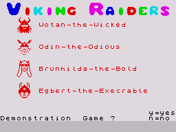 Viking Raiders (ZX Spectrum) screenshot: The Vikings involved in the game.