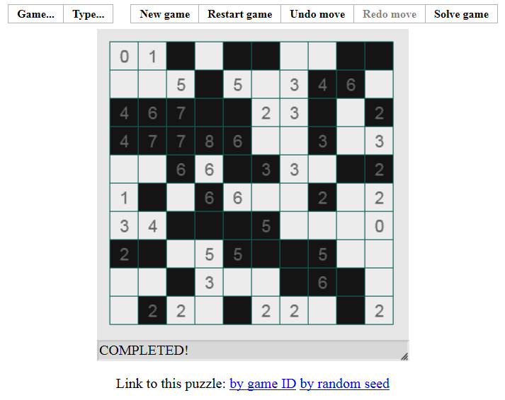 Mosaic (Browser) screenshot: A completed game