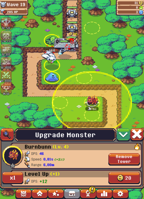 Idle Monster Tower Defense (Windows) screenshot: Upgrade towers
