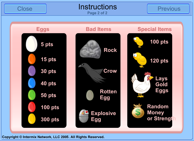 Easter Eggin' (Browser) screenshot: The points that give you the eggs and the other things