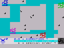 Viking Raiders (ZX Spectrum) screenshot: Normal movement will send the unit as far as they can go on the map. Special movement allows you to control how many spaces they travel.