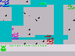 Viking Raiders (ZX Spectrum) screenshot: Wotan the Wicked sends his boat towards my castle.