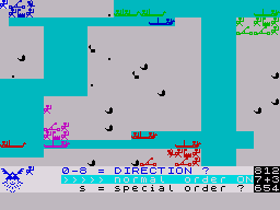 Viking Raiders (ZX Spectrum) screenshot: I engage his boats with my own.