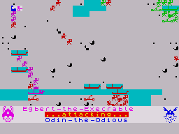 Viking Raiders (ZX Spectrum) screenshot: Egbert launches an assault on my castle walls.