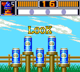 Puzzle & Action: Ichidant-R (Game Gear) screenshot: Drink can shootout