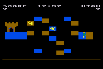 Castles and Keys (Atari 8-bit) screenshot: Transversing Floating Platforms