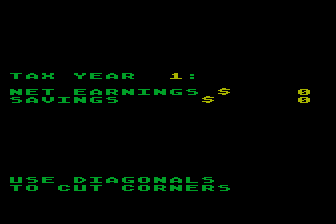 Tax Dodge (Atari 8-bit) screenshot: Earnings for the Year